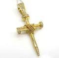 White Polished Gemone Diamonds 14k yellow gold triple nail christmas gift diamond cross pendant