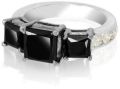 Round Gold Polished Gemone Diamond 2 carat three stone princess cut black diamond ring