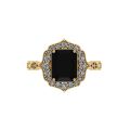 Gemone Diamonds floral black diamond emerald cut 14k yellow gold ring