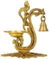 Brass Curved Peacock Design Diya with Bell