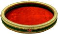 Velvet Fabric and Wooden Glossy Red and Golden chhab round velvet gift tray