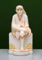 White Carved & Painted marble sitting sai baba statue