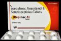 Aceclofenac 100mg + Paracetamol 325mg + Serratiopeptidase 10 mg Tablet : Repinac S Tablets