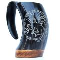 Wooden Base Horn Drinking Mug