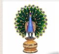 Multi Color Polished wooden carved peacock statue