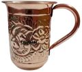 Oval Round copper color Dotted Hammed Polished Sahi Hai copper flower design long  mug