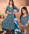 RK Fashion Rayon V Neck 3/4th Sleeve Stitched Regular Fit blue printed alia cut suit