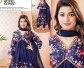 RK Fashion Rayon V Neck Blue Full Sleeves Stitched Regular Fit party wear printed alia cut suit