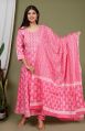 RK Fashion 3/4th Sleeve Stitched Round Neck pink cotton printed anarkali kurti set