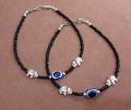 Silver Black handcrafted adjustable elephant evil eye anklets