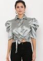 Puff Sleeves Silver Satin Top