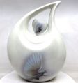 Aluminium Enamel Polished White dove tear drop cremation urn