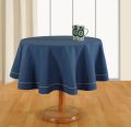 Swayam Heavy Cotton Blend Fabric Plain blue round table cover