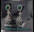 Semi - Precious Emerald Hanging Real Diamond Earring