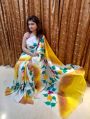 Hand Brush Painted Katan Silk Saree