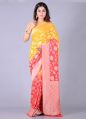 Unstitched Yellow & Red Zari Thread Work Hand Woven double shaded khaddi georgette banarasi saree