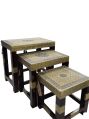 Natural Wooden Square Brown Printed meenakari carving wooden table set