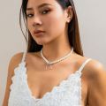 Pearls Necklace bow knot imitation pearl alloy women choker