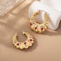 Retro Geometric Inlay Alloy Glass 14K Gold Plated Earrings