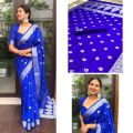 Licthi Silk Printed 111 royal blue lichi silk sarees