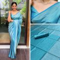 Licthi Silk Printed 111 turquoise blue lichi silk sarees