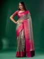 Licthi Silk Pink & Grey Printed 222 pink grey litchi silk sarees