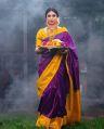 Licthi Silk Purple & Yellow Printed purple yellow litchi silk sarees