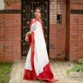 Licthi Silk Red & White Printed red white litchi silk sarees