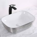 Polished Rectangular White Plain ceramic vessel wash basin