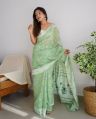 Silk Cotton Paisley green lakhnavi sarees