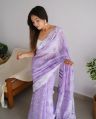 Silk Cotton Paisley purple lucknowi sarees