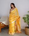 Silk Cotton Paisley yellow lakhnavi sarees