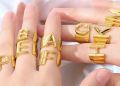 Rama Arts Brass Polished Golden ladies personalized ring