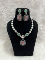 Polished Brass Stone Diamond Polki Kundan Necklace Set