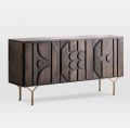 Polished Brown New Swing Panchveni mango wood 4 door sideboard cabinet