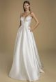 White Satin A Line Strapless Wedding Gown