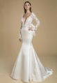 White Satin Mermaid Long Sleeves Appliques Bridal Wedding Gown