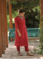 Red Cotton 3/4 Printed Regular Fit ladies palazzo suit