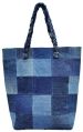 Checked blue denim handmade bag