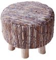 Wood Polished brown hand woven stool