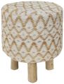 Wood Polished White & Brown Printed jute hand woven stool