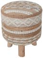Wood Polished White & Brown Printed jute hand woven stool