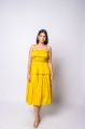 Laides Yellow Ruched Midi Dress