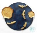 425 mm Marine Blue Gold Fish Hand Painted Wall Art Metal Plate