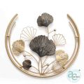 495 mm Grey Gold Moon With Ginkgo And Wired Leaves Wall Art Metal Ring