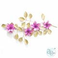 Gold Leaves and Pink Flower Branch Metal Wall Art