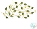 Gold With Glossy Green Leaves And Birds Branch Metal Wall Art