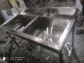 Polished Rectangle Silver commercial stainless steel double sink unit