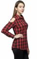 Red and Black Checked Cold Shoulder Top