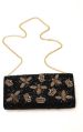 Rectangular Black Polyester Urbania Fashions Solid Beaded butterfly long flap clutch bag